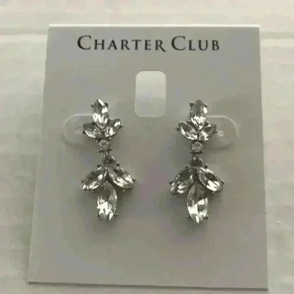 Charter Club new Silver Tone Crystal Drop Earrings - Picture 5 of 8